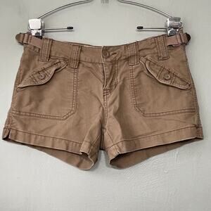 Y2K Maurices Brown Micro Mini Shorty Shorts Size 7 8 Low Rise Booty Hot Pants